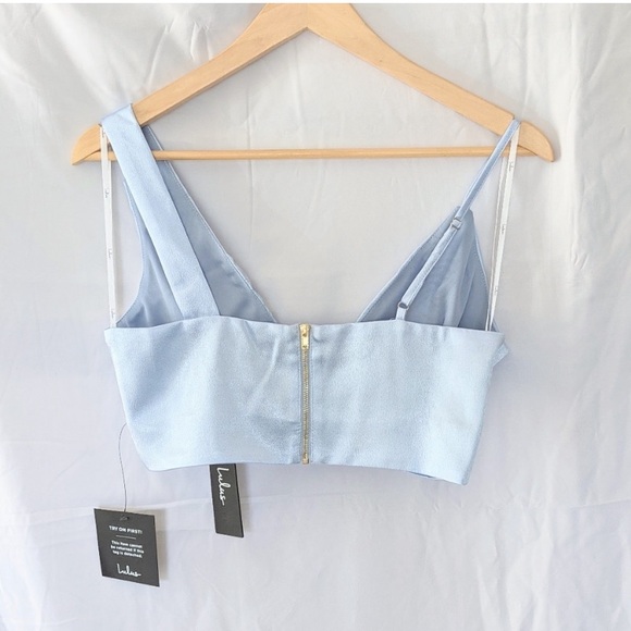 New Lulu's Forever a Flirt Light Blue Satin Two-Piece Midi Dress - Picture 9 of 10